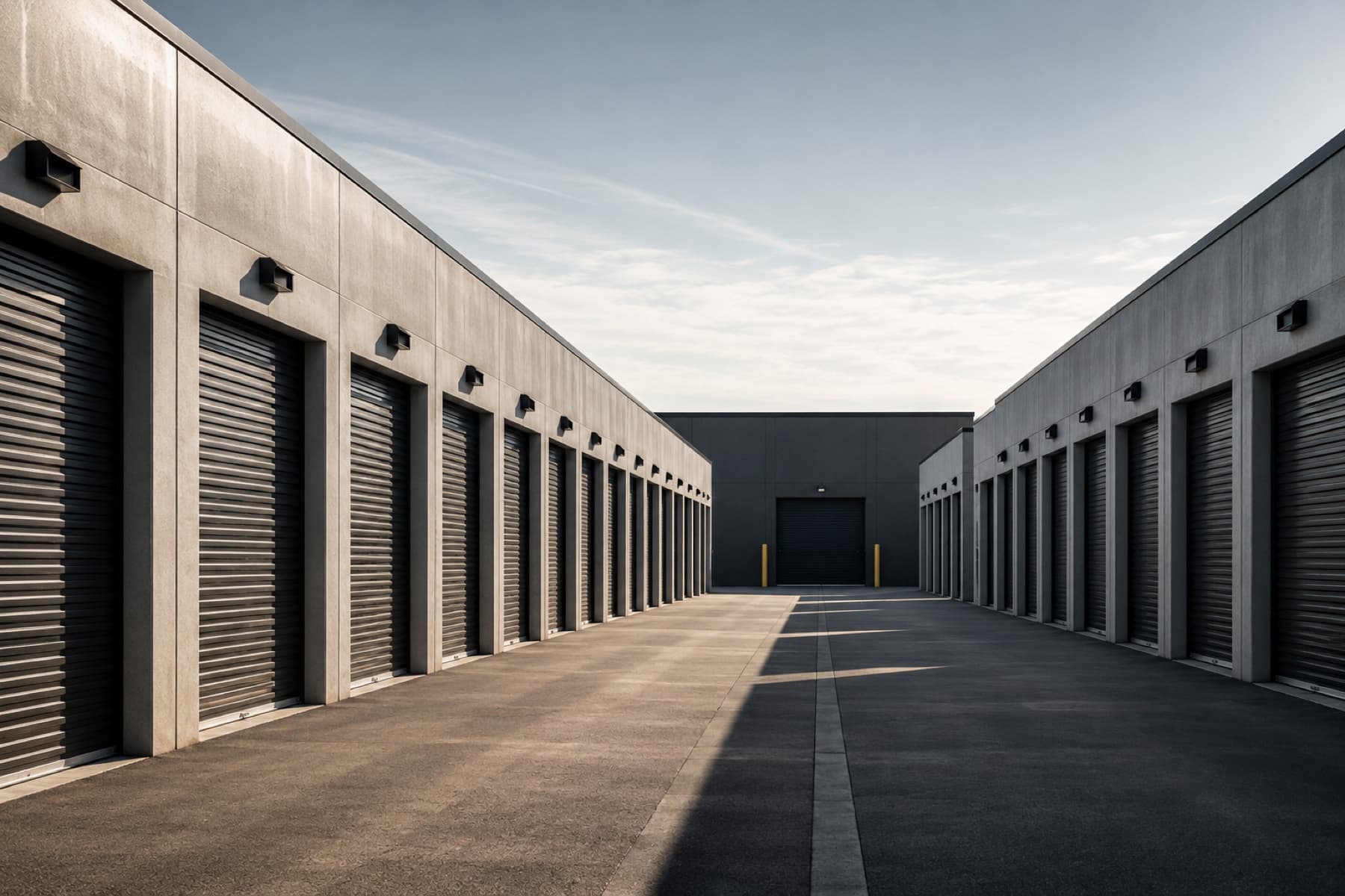 Modern self-storage facility with repeating architectural lines